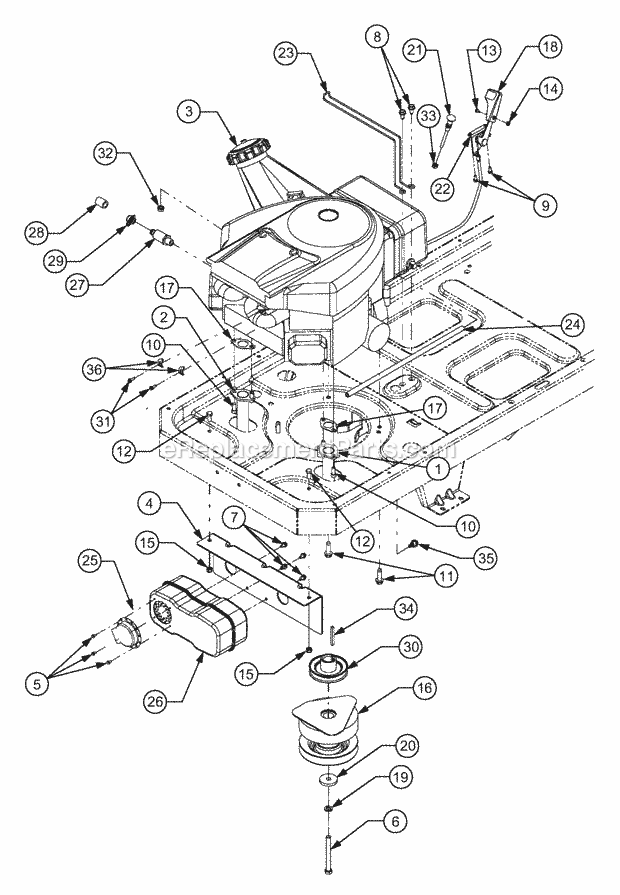 Engine Connections Diagram and Parts List for RZT22 17AA5A7P710, 17AA5A7P712 Cub Cadet Lawn Mower